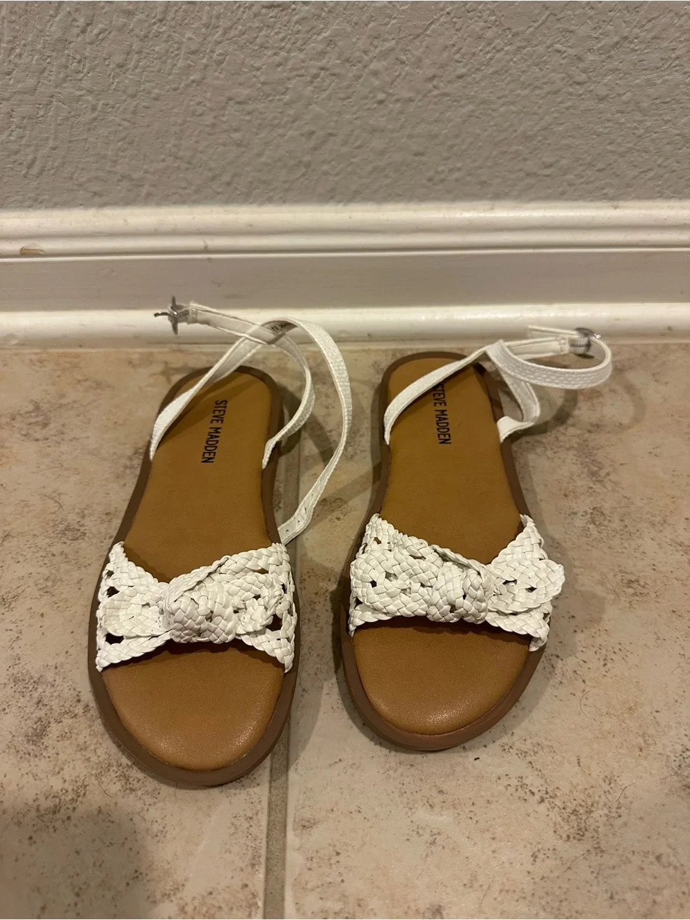 Steve Madden White Braided Ankle-Tie Sandals